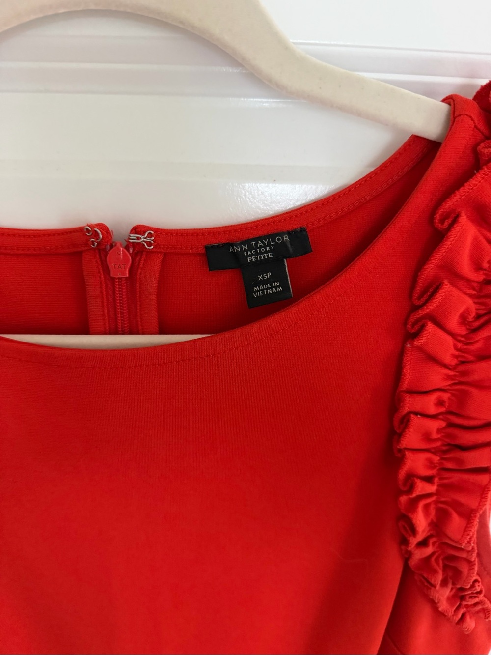 Ann Taylor Red Ruffle-Sleeve Shift Dress - Picture 2 of 3
